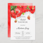 エキゾチック赤ハイビスカスフラワーアートブライダルシャワー 招待状 (正面/裏面)