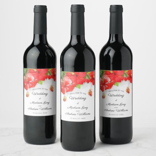 エキゾチック赤ハイビスカスフラワーアート結婚ズ ワインラベル (ボトル)