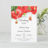 エキゾチック赤ハイビスカスフラワーアート結婚式招待状 招待状 (スタンド正面)