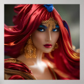 エキゾチック赤毛女性フローレッドブルー金ゴールド抽象芸術 ポスター (正面)