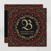 エキゾチック赤金ゴールドディナーパーティースタイリッシュ招待状 招待状 (正面/裏面)