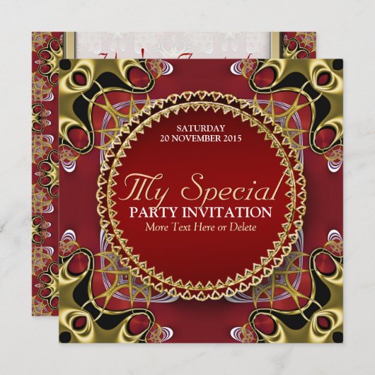エキゾチック赤金ゴールドレーススペシャルパーティの招待状 招待状 (正面/裏面)