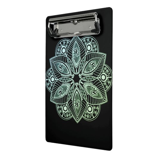 エキゾチック部族の緑のグラデーションの曼荼羅 ミニクリップボード (アングル2)