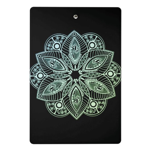 エキゾチック部族の緑のグラデーションの曼荼羅 ミニクリップボード (裏面)