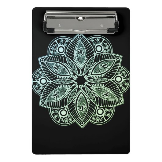 エキゾチック部族の緑のグラデーションの曼荼羅 ミニクリップボード (正面)