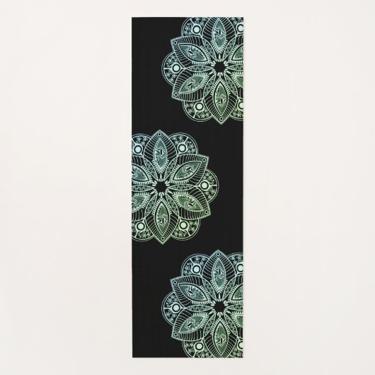 エキゾチック部族の緑のグラデーションの曼荼羅 ヨガマット (正面)