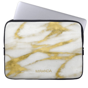 エキゾチック金ゴールドと白い大理石抽象芸術パターン ラップトップスリーブ