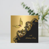 エキゾチック金ゴールドブラックバタフライバースデーパーティー 招待状 (スタンド正面)