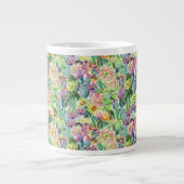 エキゾチック開花水色のサボテン模様 ジャンボコーヒーマグカップ (正面)