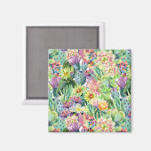 エキゾチック開花水色のサボテン模様 マグネット (正面/裏面)