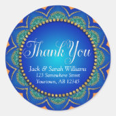 エキゾチック青オレンジ結婚式の引き出物サンキューステッカー ラウンドシール (正面)