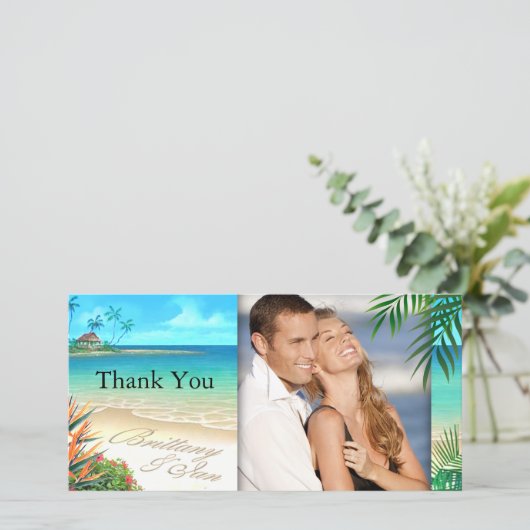 エキゾチック頼なビーチ私はあなたの名前を砂に入れるために サンキューカード (スタンド正面)