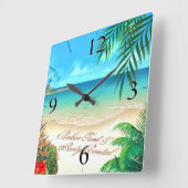 エキゾチック頼なビーチ私は砂にあなたの名前を描画する スクエア壁時計 (傾斜)