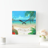 エキゾチック頼なビーチ私は砂にあなたの名前を描画する スクエア壁時計 (ホーム)