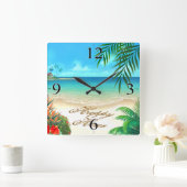 エキゾチック頼なビーチ私は砂にあなたの名前を描画する スクエア壁時計 (ホーム)