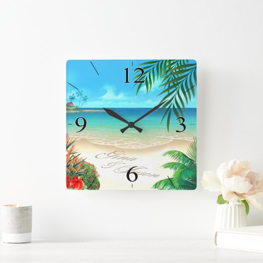 エキゾチック頼なビーチ私は砂にあなたの名前を描画する スクエア壁時計 (ホーム)