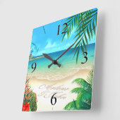 エキゾチック頼なビーチ私は砂にあなたの名前を描画する スクエア壁時計 (傾斜)