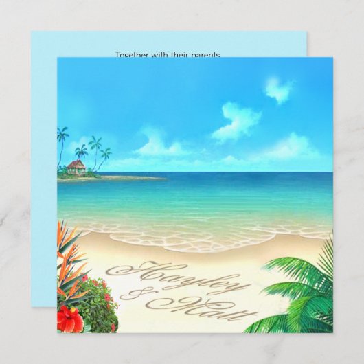 エキゾチック頼なビーチ（私はあなたの名前を砂に入れる） 招待状 (正面/裏面)