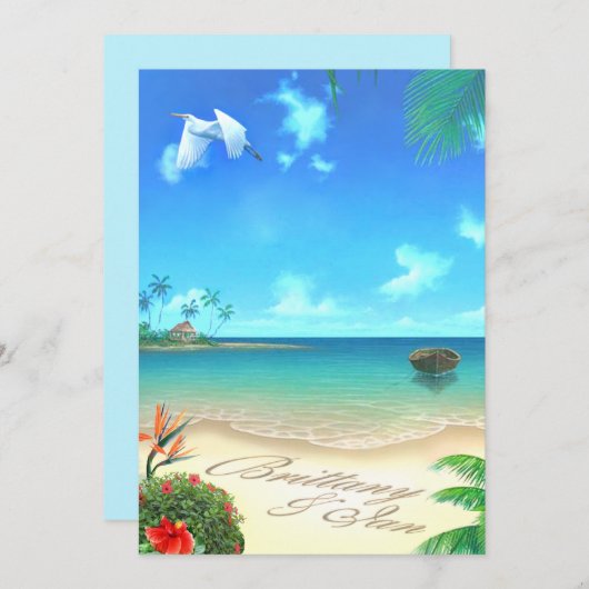 エキゾチック頼なビーチ(私はあなたの名前を砂に入れる) 招待状 (正面/裏面)