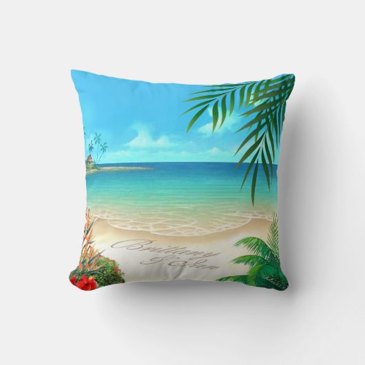 エキゾチック頼ビーチトロピカル私は砂に名前を追加する クッション (正面)