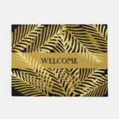 エキゾチック黄金のヤシの葉のパターンの黒 ドアマット (正面)