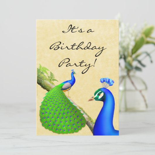 エキゾチック·インディアン·ピーコック誕生日パーティーの招待 招待状 (スタンド正面)