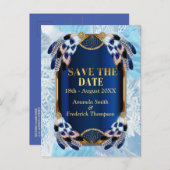 エキゾチック – オウムの青いトーンの羽の日付を保存 案内ポストカード (正面/裏面)