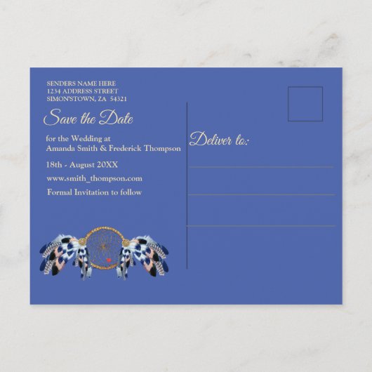 エキゾチック – オウムの青いトーンの羽の日付を保存 案内ポストカード (裏面)