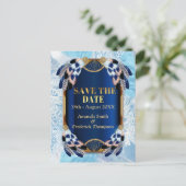 エキゾチック – オウムの青いトーンの羽の日付を保存 案内ポストカード (スタンド正面)