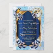 エキゾチック – オウムの青いトーンの羽結婚の数 招待状 (正面)