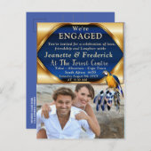 エキゾチック – オウム青い色調の羽婚約 インビテーションポストカード (正面/裏面)