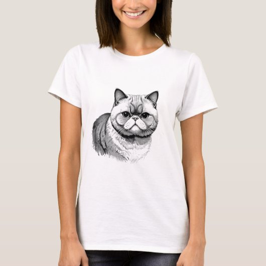 エキゾチック・ショートヘア・キャット・スケッチ ウィメンズTシャツ Tシャツ (正面)
