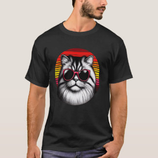 エキゾチック・ショートヘア・キャット レトロ・ヴィンテージ サンセット サングラス Tシャツ