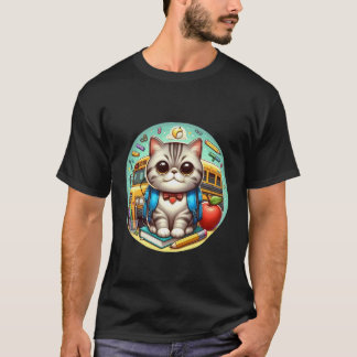 エキゾチック ショートヘア 猫 男の子 女の子 学生 背景 イラスト Tシャツ