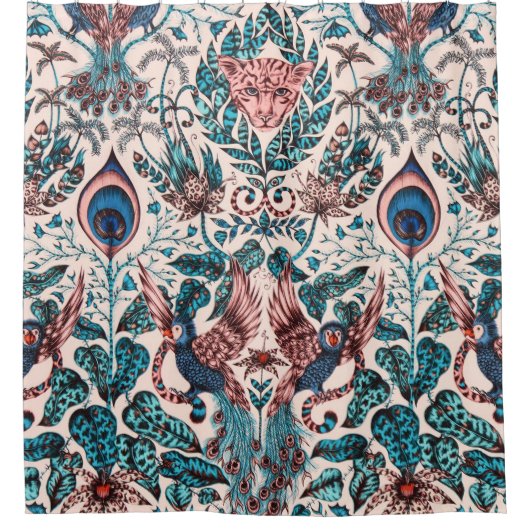 エキゾチック·チ刺激を受けたノイセリー·ジャングル動物 シャワーカーテン (正面)