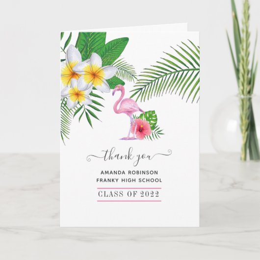 エキゾチック・トロピカル・アイランド・ピンク・フラミンゴ卒業 サンキューカード (正面)