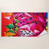 エキゾチック・ドラゴンフルーツ開花 ビーチタオル (正面)