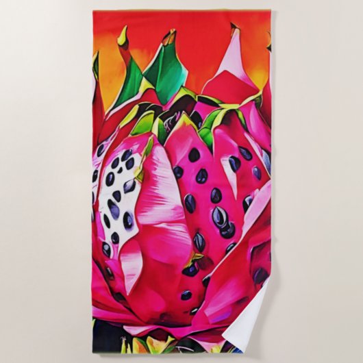 エキゾチック・ドラゴンフルーツ開花 ビーチタオル (正面)