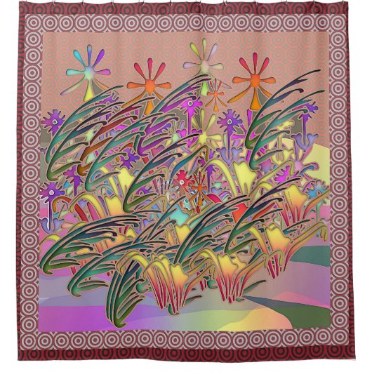 エキゾチック フラワー ガーデン シャワーカーテン (正面)