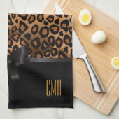 エキゾチック·ブラウン·レオパード·アニマル|モノグラム キッチンタオル (四つ折り)