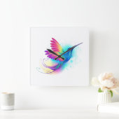 エキゾチック・レインボー・ハミングバード スクエア壁時計 (ホーム)