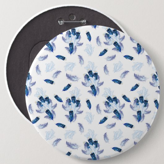 エキゾチック – 白オウムの青い色調の羽が繰り返す 缶バッジ (正面&裏面)