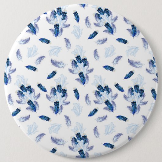 エキゾチック – 白オウムの青い色調の羽が繰り返す 缶バッジ (正面)