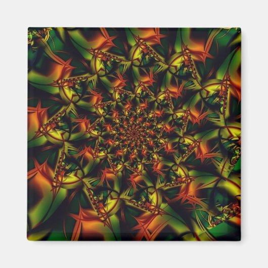 エキゾチック |緑と黄色のフラクタルアート マグネット (正面)