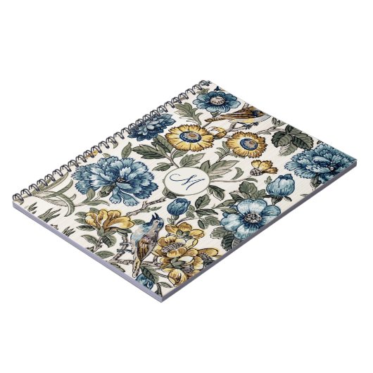 エキゾチックBohoブルー&金ゴールドフローラモノグラム ノートブック (左側)