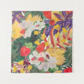 エキゾチックfと水色シームレスな熱帯パターン タペストリー (正面(横))