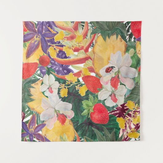 エキゾチックfと水色シームレスな熱帯パターン タペストリー (正面)