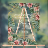 エキゾチックMonstera植物性花模様金ゴールド アクリルサイン (ニュートラル)