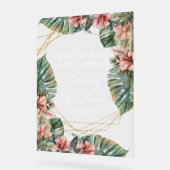 エキゾチックMonstera植物性花模様金ゴールド アクリルサイン (傾斜)