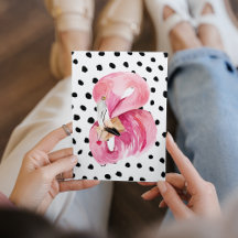 エキゾチッモダンクピンク水彩フラミンゴ&ドット